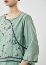 Load image into Gallery viewer, Vintage Green O-Neck Print Linen Shirt Top Half Sleeve