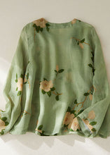 Load image into Gallery viewer, Vintage Green O Neck Print Patchwork Cotton Shirt Tops Long Sleeve