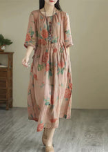 Load image into Gallery viewer, Vintage Green O-Neck Print Wrinkled Long Dress Summer