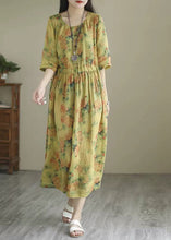 Load image into Gallery viewer, Vintage Green O-Neck Print Wrinkled Long Dress Summer