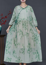 Load image into Gallery viewer, Vintage Green Print Linen Oriental Dresses Bracelet Sleeve