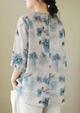 Load image into Gallery viewer, Vintage White V Neck Print Chinese Button Patchwork Linen Blouse Top Summer