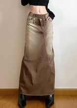 Load image into Gallery viewer, Vintage Light Brown Asymmetrical Side Open Denim Skirt Fall