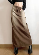 Load image into Gallery viewer, Vintage Light Brown Asymmetrical Side Open Denim Skirt Fall