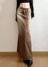 Load image into Gallery viewer, Vintage Light Brown Asymmetrical Side Open Denim Skirt Fall