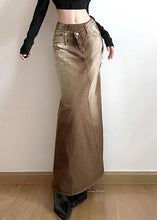 Load image into Gallery viewer, Vintage Light Brown Asymmetrical Side Open Denim Skirt Fall