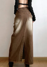 Load image into Gallery viewer, Vintage Light Brown Asymmetrical Side Open Denim Skirt Fall