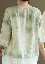 Load image into Gallery viewer, Vintage Light Green O Neck Tasseled Embroidered Linen Shirts Summer