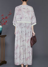 Load image into Gallery viewer, Vintage Light Purple V Neck Print Linen Dress Summer