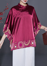 Load image into Gallery viewer, Vintage Mulberry Oversized Patchwork Silk Blouse Tops Summer