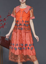 Load image into Gallery viewer, Vintage Orange Embroidered Patchwork Tulle Dresses Two Piece Set Summer