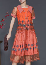 Load image into Gallery viewer, Vintage Orange Embroidered Patchwork Tulle Dresses Two Piece Set Summer