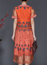 Load image into Gallery viewer, Vintage Orange Embroidered Patchwork Tulle Dresses Two Piece Set Summer