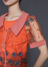 Load image into Gallery viewer, Vintage Orange Embroidered Patchwork Tulle Dresses Two Piece Set Summer