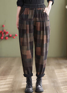 Vintage Plaid Patchwork High Waist Denim Harem Pants Summer