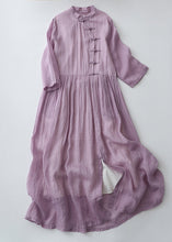 Load image into Gallery viewer, Vintage Purple Chinese Button Side Open Cotton Dresses Summer