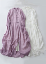 Load image into Gallery viewer, Vintage Purple Chinese Button Side Open Cotton Dresses Summer