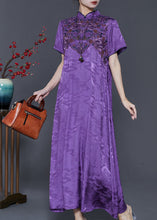 Load image into Gallery viewer, Vintage Purple Embroidered Jacquard Silk Vacation Dresses Summer