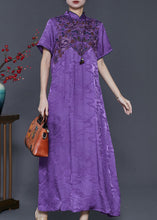 Load image into Gallery viewer, Vintage Purple Embroidered Jacquard Silk Vacation Dresses Summer