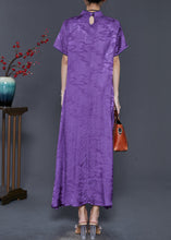 Load image into Gallery viewer, Vintage Purple Embroidered Jacquard Silk Vacation Dresses Summer