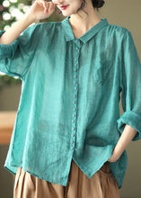 Load image into Gallery viewer, Vintage Purple Peter Pan Collar Button Linen Shirt Long Sleeve