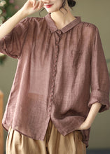 Load image into Gallery viewer, Vintage Purple Peter Pan Collar Button Linen Shirt Long Sleeve