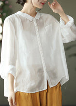 Load image into Gallery viewer, Vintage Purple Peter Pan Collar Button Linen Shirt Long Sleeve