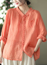 Load image into Gallery viewer, Vintage Purple Peter Pan Collar Button Linen Shirt Long Sleeve