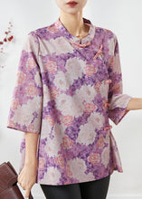 Load image into Gallery viewer, Vintage Purple Print Chinese Button Cotton Top Summer