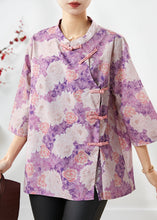 Load image into Gallery viewer, Vintage Purple Print Chinese Button Cotton Top Summer