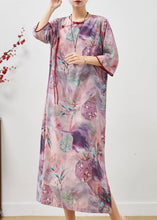 Load image into Gallery viewer, Vintage Purple Tasseled Print Cotton Cheongsam Dresses Summer