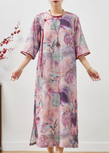 Load image into Gallery viewer, Vintage Purple Tasseled Print Cotton Cheongsam Dresses Summer