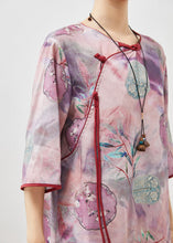 Load image into Gallery viewer, Vintage Purple Tasseled Print Cotton Cheongsam Dresses Summer