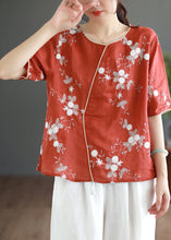 Load image into Gallery viewer, Vintage Red O-Neck Embroidered Linen Tops Half Sleeve