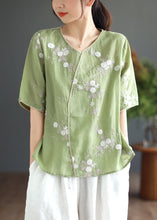 Load image into Gallery viewer, Vintage Red O-Neck Embroidered Linen Tops Half Sleeve