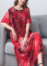 Load image into Gallery viewer, Vintage Red Print Chinese Button Patchwork Chiffon Long Dresses Summer