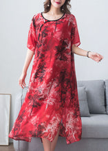 Load image into Gallery viewer, Vintage Red Print Chinese Button Patchwork Chiffon Long Dresses Summer