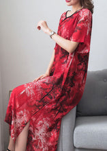 Load image into Gallery viewer, Vintage Red Print Chinese Button Patchwork Chiffon Long Dresses Summer