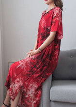 Load image into Gallery viewer, Vintage Red Print Chinese Button Patchwork Chiffon Long Dresses Summer