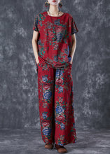 Load image into Gallery viewer, Vintage Red Print Low High Design Cotton Two Pieces Set Summer