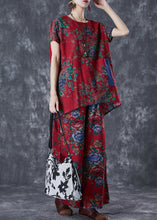 Load image into Gallery viewer, Vintage Red Print Low High Design Cotton Two Pieces Set Summer