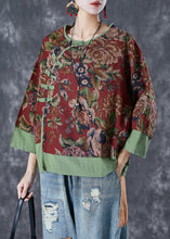 Load image into Gallery viewer, Vintage Red Print Patchwork Chinese Button Linen Fake Two Piece Top Summer