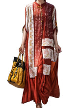 Load image into Gallery viewer, Vintage Red Stand Collar Chinese Button Silk Robe Dresses Summer