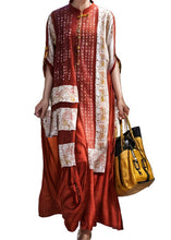 Load image into Gallery viewer, Vintage Red Stand Collar Chinese Button Silk Robe Dresses Summer