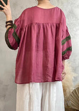 Load image into Gallery viewer, Vintage Rose V Neck Hollow Out Lace Patchwork Linen Tops Lantern Sleeve