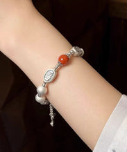 Load image into Gallery viewer, Vintage Silk Sterling Silver Agate Tassel Charm Bracelet