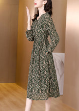 Load image into Gallery viewer, Vintage V Neck Print Drawstring Tie Waist Chiffon Maxi Dress Long Sleeve