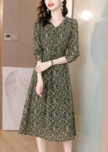 Load image into Gallery viewer, Vintage V Neck Print Drawstring Tie Waist Chiffon Maxi Dress Long Sleeve