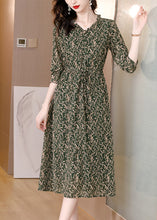 Load image into Gallery viewer, Vintage V Neck Print Drawstring Tie Waist Chiffon Maxi Dress Long Sleeve