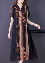 Load image into Gallery viewer, Vintage V Neck Print Patchwork Silk Maxi Dress Short Sleeve